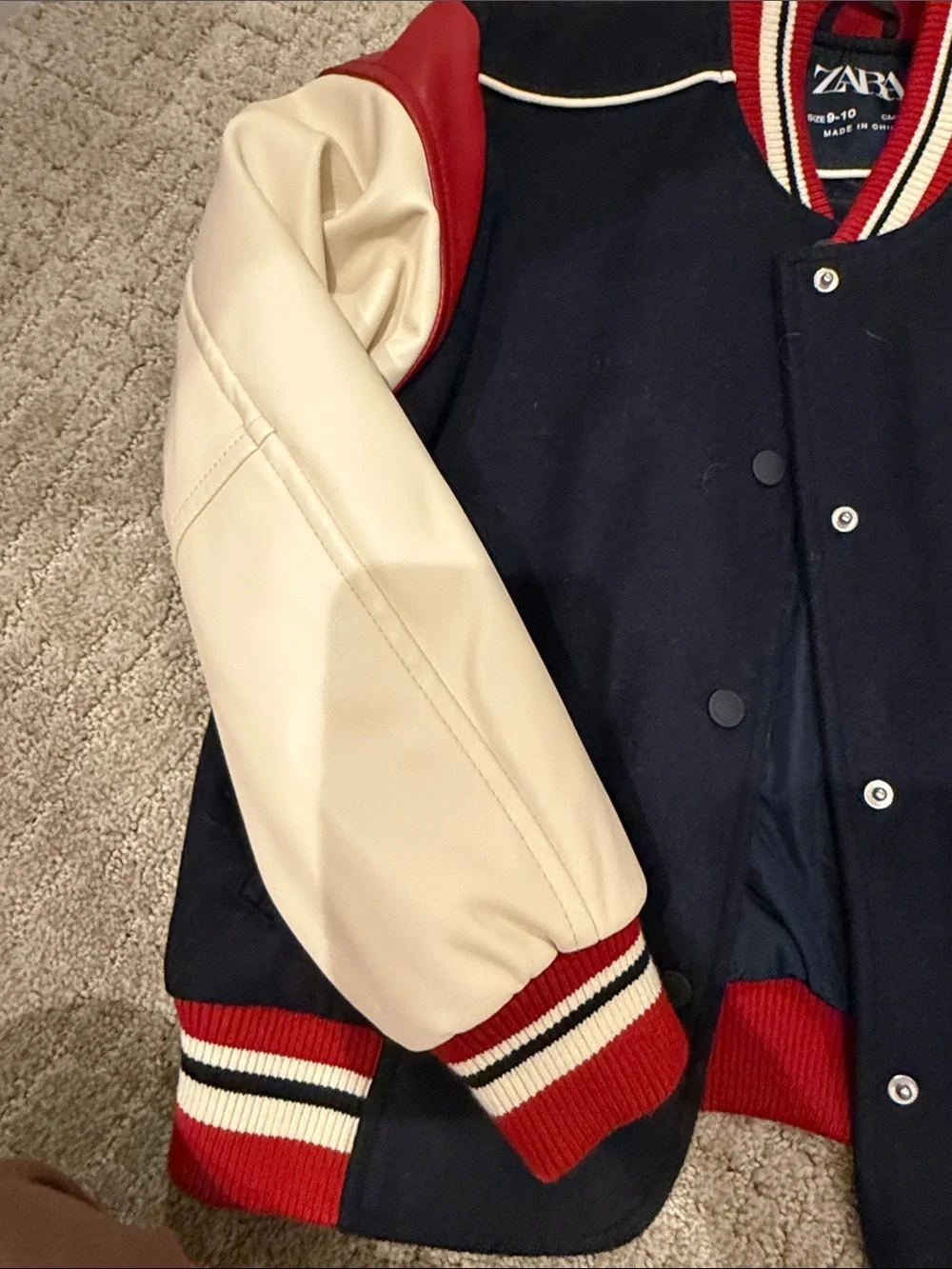 Zara Navy, Cream & Red Varsity Jacket